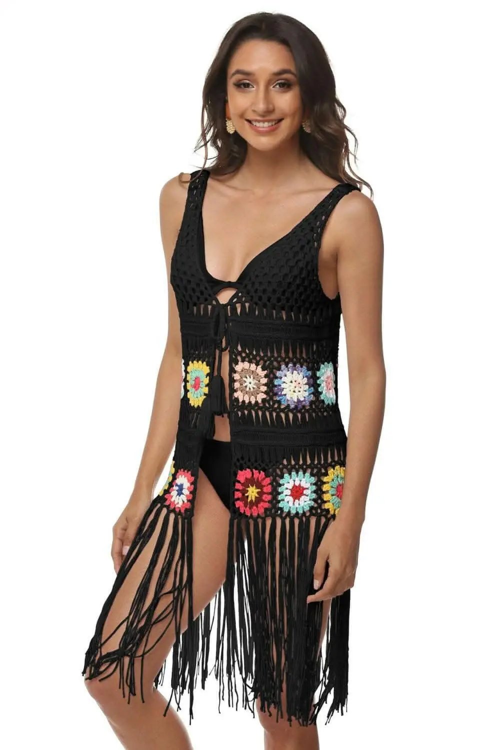 Embroidered beach cover-up with fringe - Love Salve